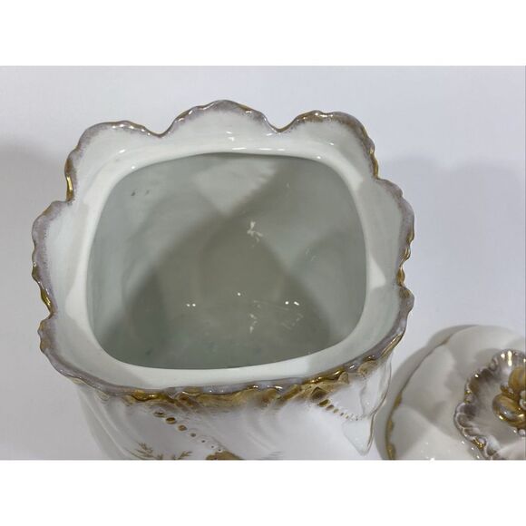 Antique A Lanternier Limoges France Hand Painted Lidded Biscuit Jar Tea Caddy 7" - Picture 9 of 12